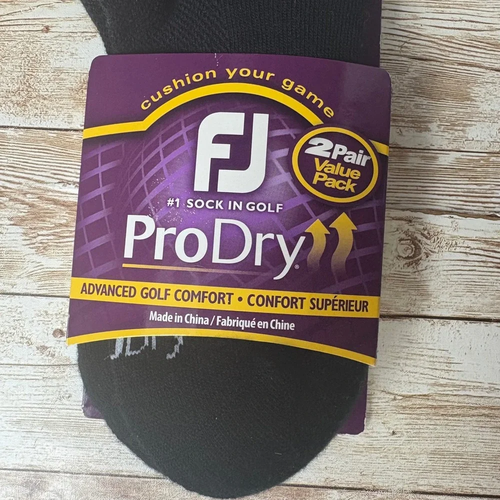 FootJoy ProDry Golf Socks Womens 6-9 Black 2 Pair Value Pack‎ Roll Tab 16858